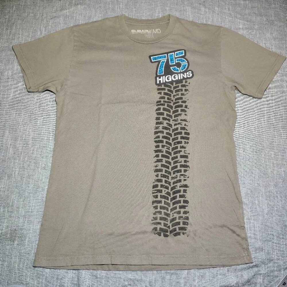 Subaru Rally Team David Higgins #75 USA Shirt Medium Cotton Front and Back Y2K - Picture 1 of 9